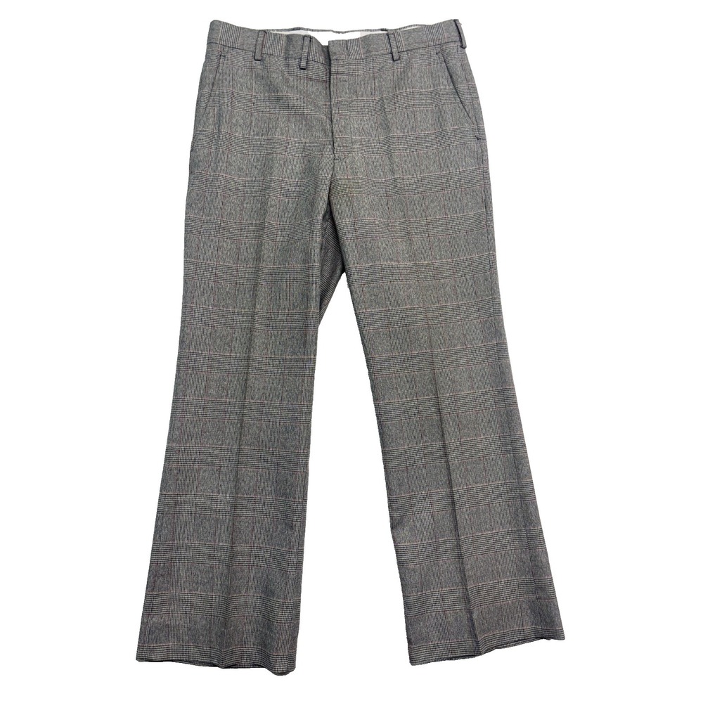 VTG 70s Gray Glen Plaid‎ 34x30 Dress Leisure Pants Flare Retro Disco Polyester